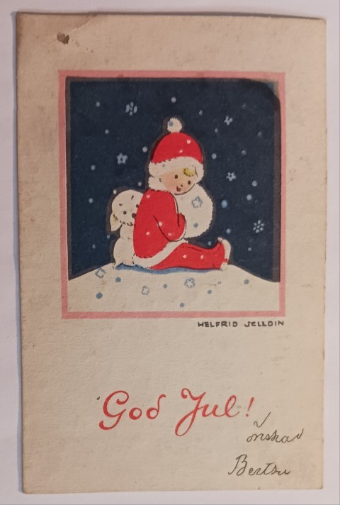 Hellfrid Selldin: Pikkutonttu, koira ja lumipallo, p. 1929