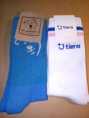 Urheilusukat valkoiset sini 2 sinistä pipoa tupsulla, uusia