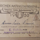 Suomen Matkailijayhdistys r.y.:n jäsenkortti / Tampere 1950 - pikkukuva 1