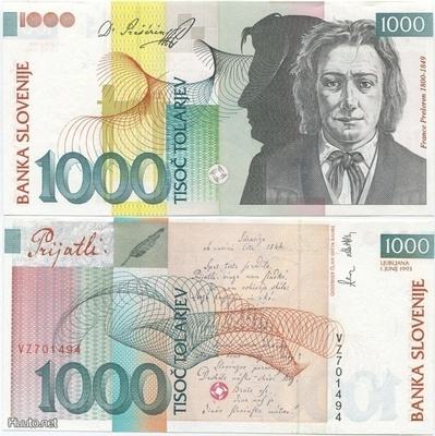Slovenia 1000 Tolarjev v.1993 (P-18a) UNC- harvinainen