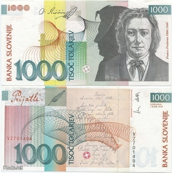 Slovenia 1000 Tolarjev v.1993 (P-18a) UNC- harvinainen