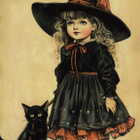 Halloween tyttö, musta mekko, musta kissa - pikkukuva 1