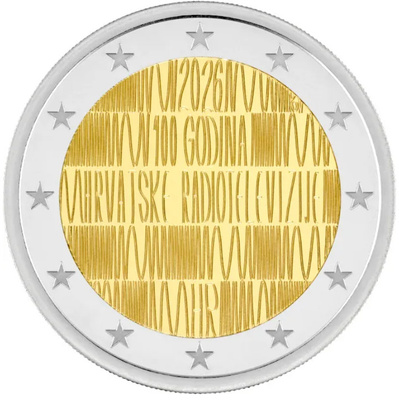 ** KROATIA 2€ 2026 Radio ja televisio 100 v. pillerissä **