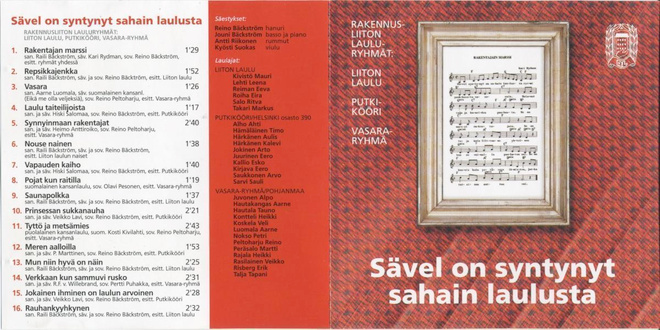 SÄVEL ON SYNTYNYT SAHAIN LAULUSTA CD 90-luku Rakennusliitto