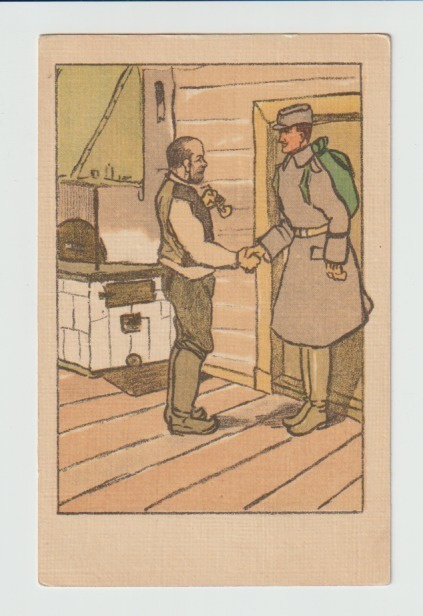 Postikortti  SOTILASPOSTI, Hyvästely. Vanha kortti.