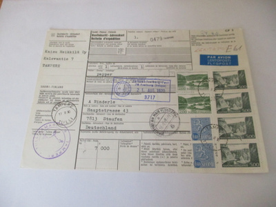 1970 Tampere lentopakettikortti Saksaan