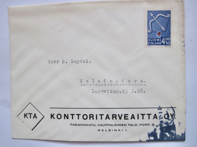 VANHA FDC Ensipäiväkuori 2.I.1943 Punainen Risti