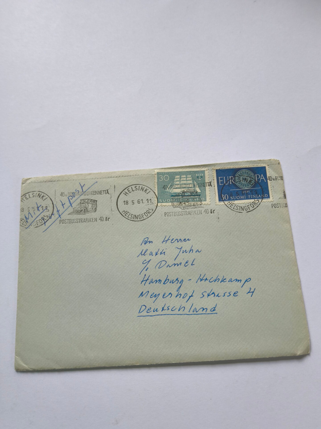Postilähetys Suomesta-Saksaan 18.5 1961