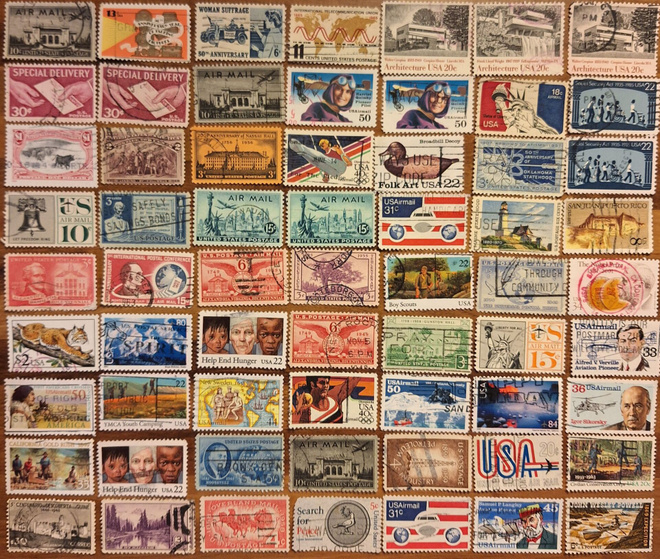 63 postimerkkiä Amerikasta (leimattuja)