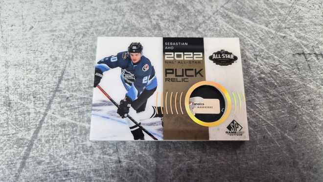 Sebastian Aho 2022-23 SP Game Used Puck Relic