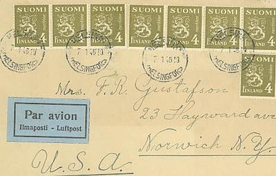 1945 4mk oliivi 8 kpl lentokirje USA-46