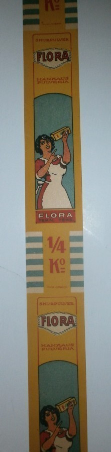 Flora-hankauspulveri - etiketti, vyöttää paketin