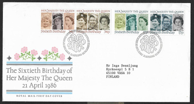 Englanti - Elisabet II 60v 1986 FDC (Mic. 1064-1067)