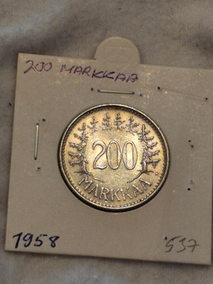 Hopearaha 200 markkaa 1958 H, Suomi, 8,3 g Ag500