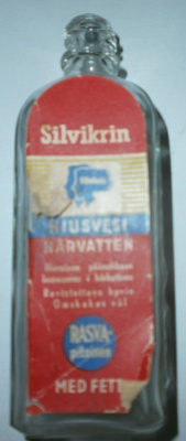 Vanha kemikalion pullo, "Silvikrin"-hiusvesi, Oy Epeko Espoo