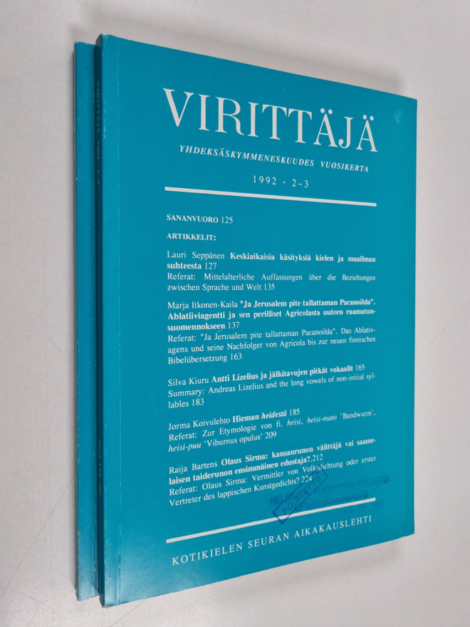 Virittäjä 1-3/1992