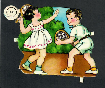 PZB 1333 - Tyttö ja poika pelaavat tennistä