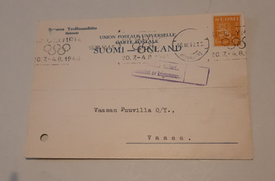Firmakortti, sensuuri Suomen Teollisuusliitto, SOK 1940