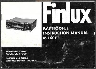 Finlux M 1601 kasettiautoradio käyttöohje