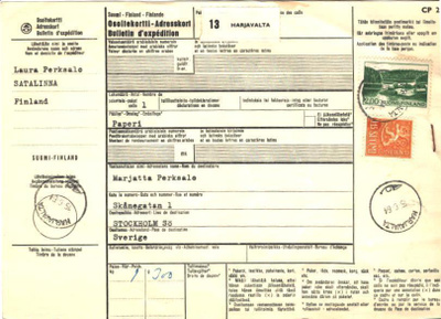 POSTILÄHETYS  osoitekortti harjavalta,satalinna-ruotsi