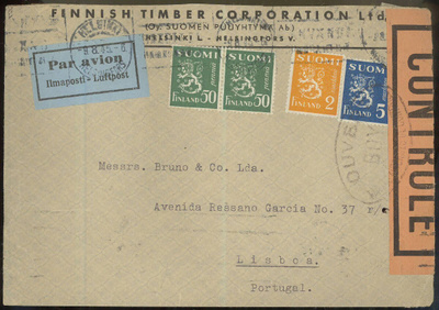 M30 1945 lentokirje Portugaliin 9.8.1945