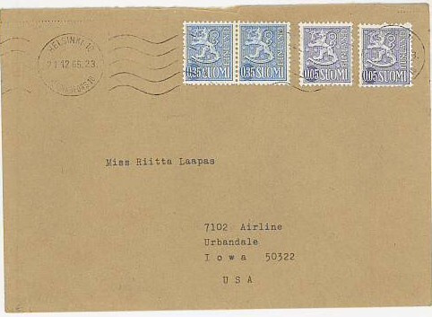 1963 35p sin. leijona ym kirje USAhan
