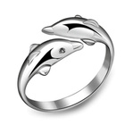 80 .. Fashion Sterling Silver Double Delfin .. Sormus - pikkukuva 4