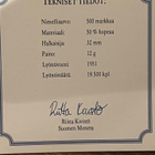 500 markkaa 1951 - Olympiajuhlaraha + aitoustodistus & puura - pikkukuva 3