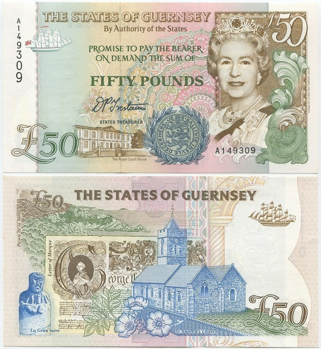 Guernsey £50 1994 (P-59) UNC QEII, iso seteli, harvinainen