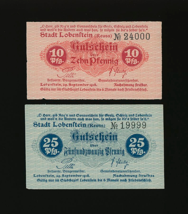 Saksa Notgeld 10, 25 Pfennig, Lobenstein 29.9.1918