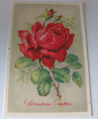 Vanha ruusupostikortti, v. 1954 kulkenut