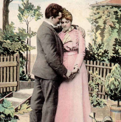 RAKKAUS / Miehen käsi lempeästi naisen kaulassa. 1900-l.