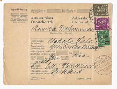 # 23912 # Osoitekortti Piikkiö > Salo - 1931