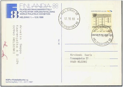 1988 tele 1,80mk kaunisleimainen kortti