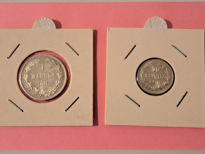 Hopearahat; 50p ja 1 mk