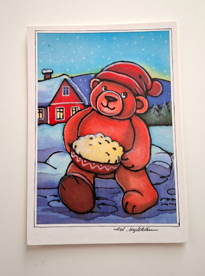 AL MYKKÄNEN "Nallella puurokulho"-KULKEMATON JOULUKORTTI