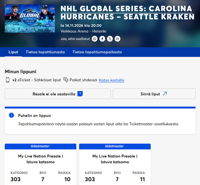 NHL Global Series: Carolina Hurricanes – Seattle Kraken 2kpl