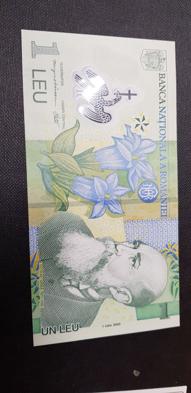 1 lei  romania 2005 +  kl10 muoviseteli