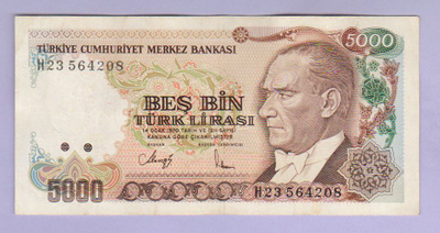 Turkki 5000 Lirasi v.1990 P-198