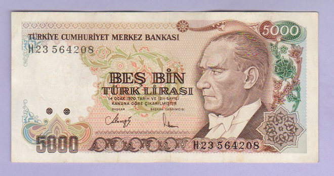 Turkki 5000 Lirasi v.1990 P-198