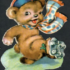 PZB 1281 - Iloinen nalle rullaluistimilla - 1950-luvulta!!! - pikkukuva 1