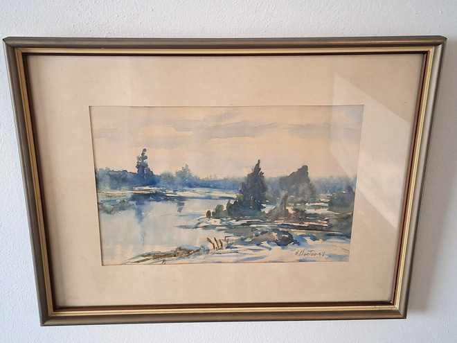 Helge Monten akvarelli maalaus-1957