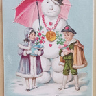 Lapset, lumiukko, possu ja kukkia, Uusi Vuosi, k-k. 1909 - pikkukuva 1