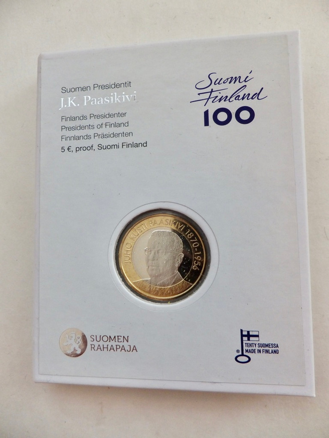 Suomi 5 Euro 2017 Presidentti Paasikivi PROOF Alkup Pakkaus