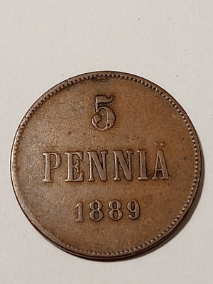 *Suomi *  5 penniä  *1889 *   Copper/Kupari *1+