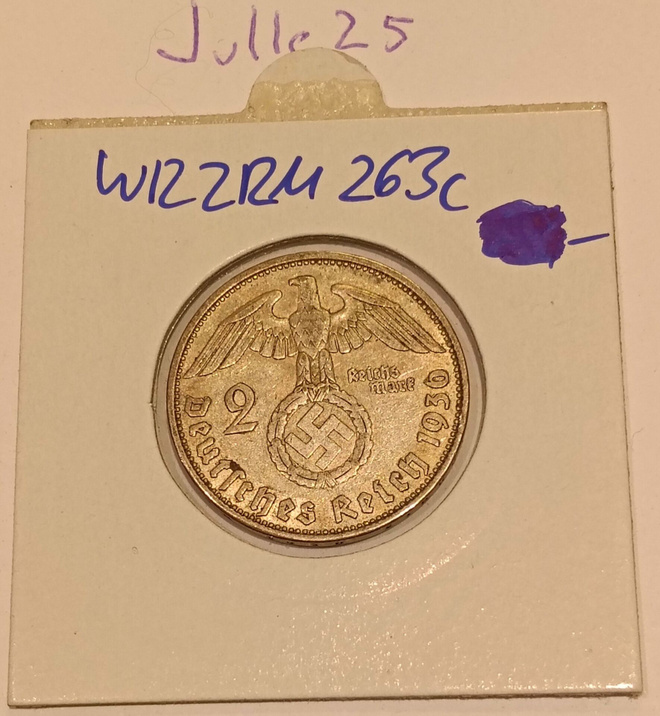 2 Reichsmark 1936 G natsisaksa hopeaa
