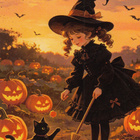 Halloween noitatyttö leikittää kissaa - pikkukuva 1