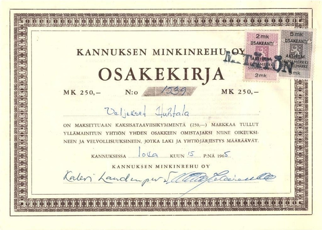 OKK 1965 Kannuksen Minkinrehu Oy, Kannus osakekirja