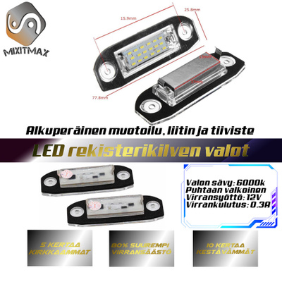 Volvo LED rekisterikilven valot — kirkkaan valkoinen 6000K
