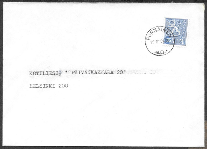 Postilähetys - Yl.m. 0,35 (LAPE 613) Pornainen 28.10.64